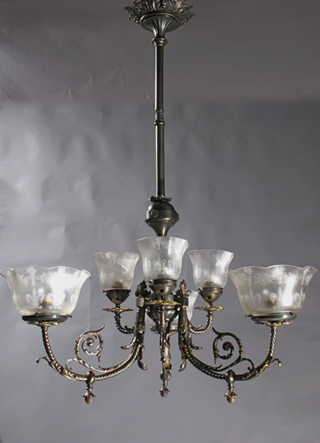 3 & 3 Gas & Electric Chandelier with Acorn Gas Keys